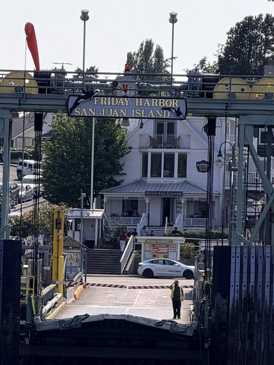 The Friday Harbor, San Juan Island sign above the ferry landing